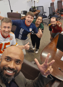 Selfie with co-workers and client